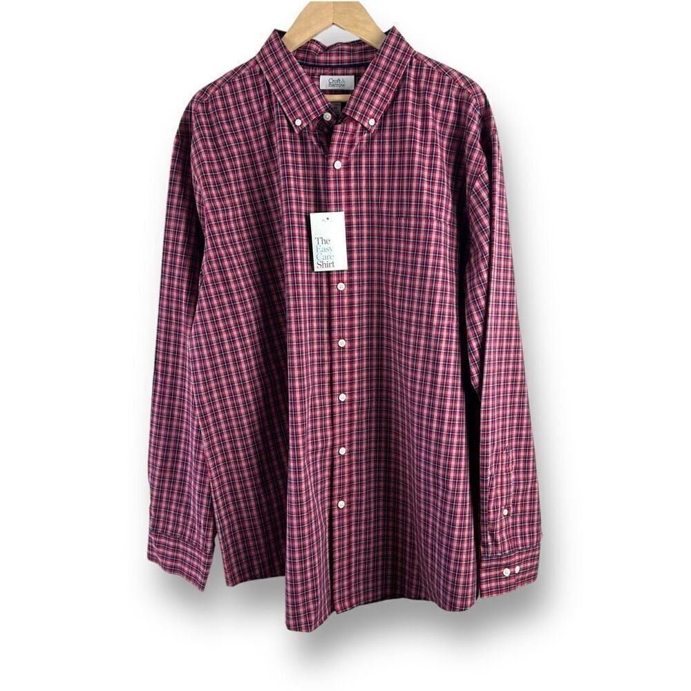 Croft & Barrow Men's XXL Long Sleeve Easy Care Button Up Shirt Red Plaid New